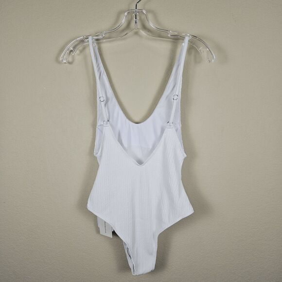 Minimalist White One Piece Swimsuit Womens M Ribbed Resort Cruise Vacation Beach - Picture 4 of 15